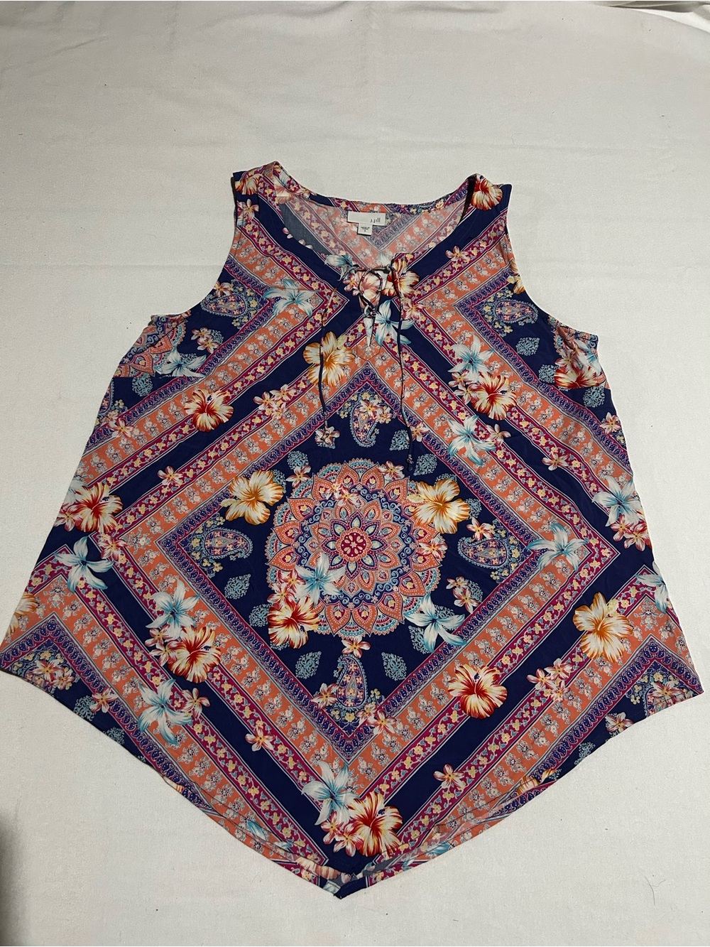 J. Jill Navy Floral Bandana-Print Tie-Neck Tank